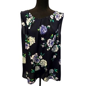 Loft Floral Sleeveless Top - Navy and Purple Size XL